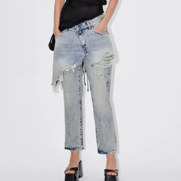 Zara | Jeans | Zara Thelayered Denim Skirt Over Pants Mid